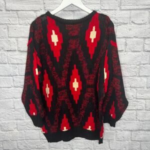 Vintage Esprit Crewneck Sweater Diamonds Motif Black/Red Size S Wool Blend